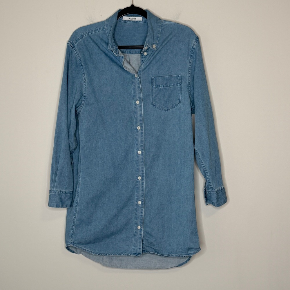 Thakoon Women Light Blue Denim Shirt Dress Tunic Long Sleeve Cotton Tunic Size S